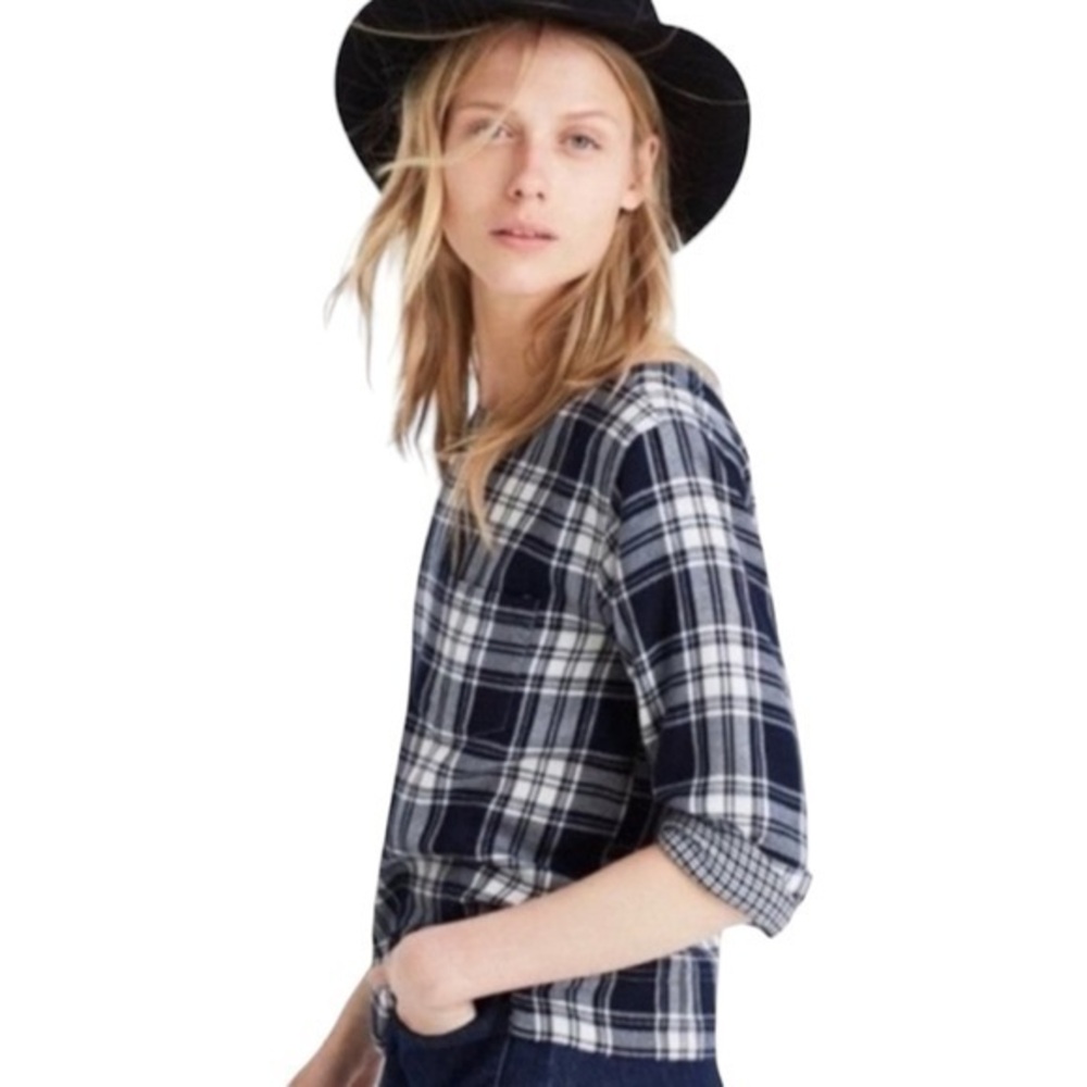 Madewell Navy Blue Herald Tee in Curtis Plaid